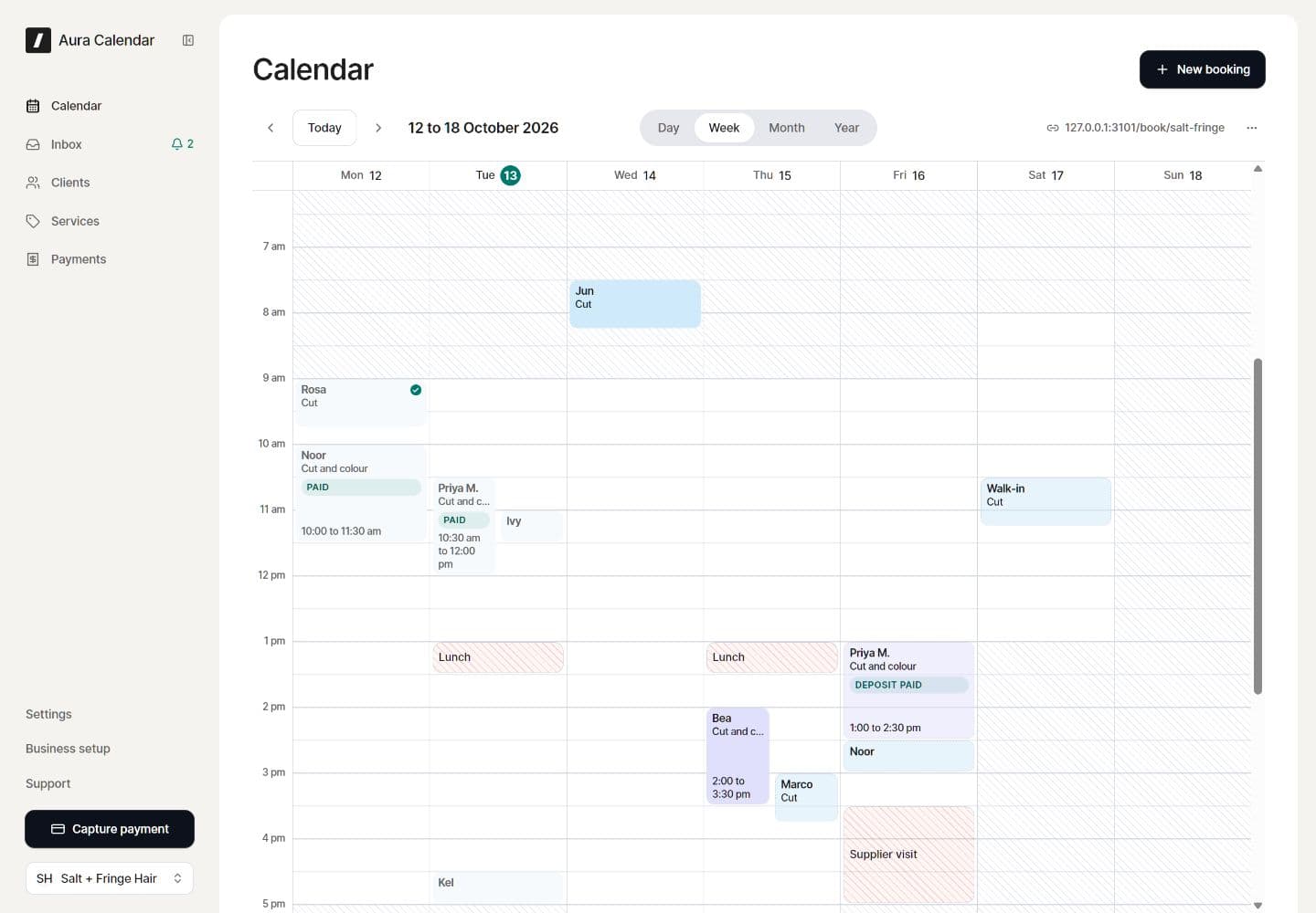 Aura calendar screen