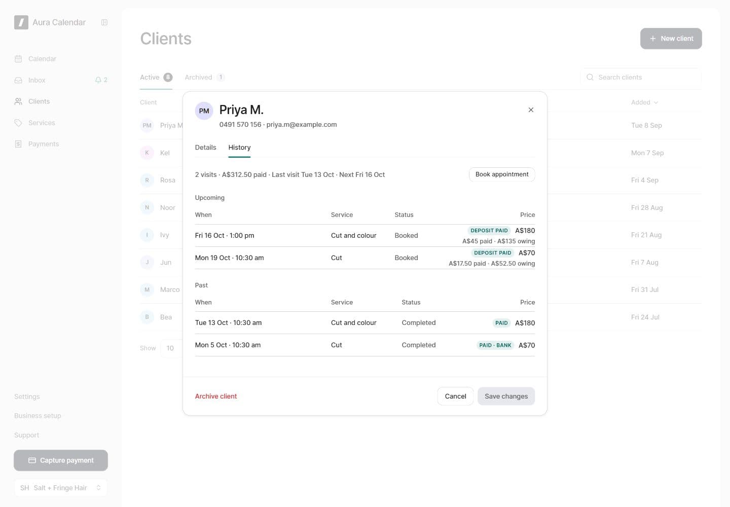Aura clients screen